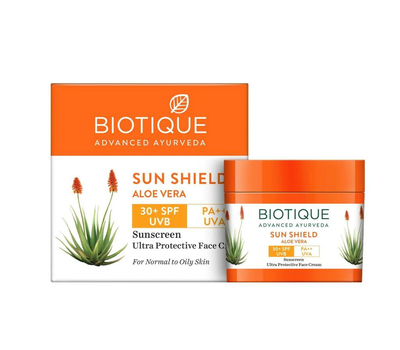 Солнцезащитный крем для лица Алоэ Вера, для нормальной и жирной кожи, Биотик / Sun Shield ALOE VERA, 30+ SPF UVA/UVB Sunscreen Protective Face Cream, Biotique, 50 гр