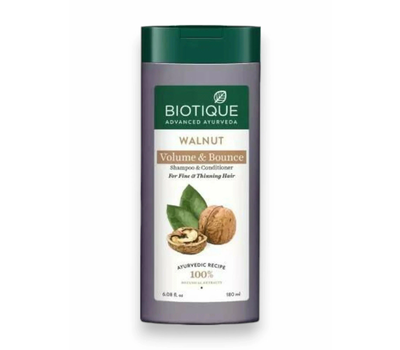 WALNUT VOLUME & BOUNCE Shampoo & Conditioner, Biotique (ГРЕЦКИЙ ОРЕХ Шампунь для объема и упругости волос, Биотик), 180 мл.