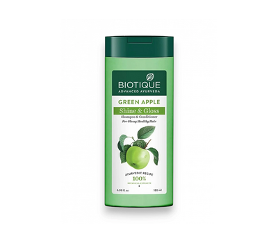 GREEN APPLE Shine & Gloss Shampoo & Conditioner, Biotique (ЗЕЛЕНОЕ ЯБЛОКО Шампунь-кондиционер для сияния волос, Биотик), 180 мл.